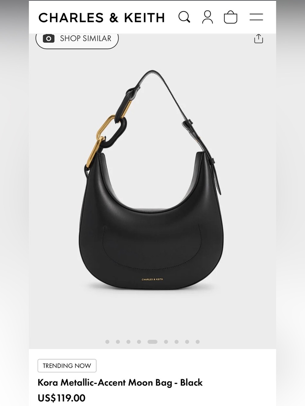 ✨ NWT Charles & Keith Toni Curved Moon Shoulder Bag - Matte Black / Gold ✨